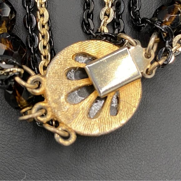 Vintage Brown Glass Multistrand Necklace in Black and Gold Chain - Picture 5 of 7